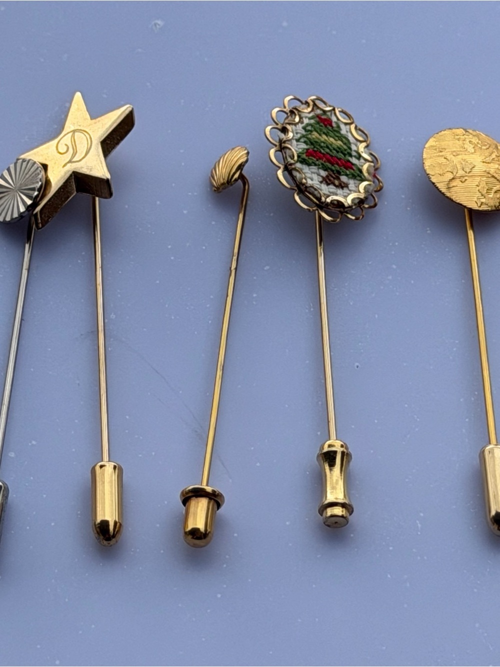 7-Piece Assorted Stick Pin Lot | Star, Shell & Embroidered Designs